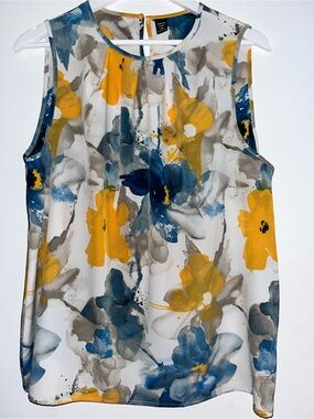 SHEIN White Floral Sleeveless Camisole with Yellow & Blue Flowers